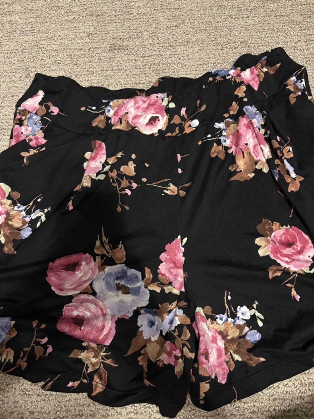 white birch Black Floral Sleep Shorts with Pink & Lavender Flowers
